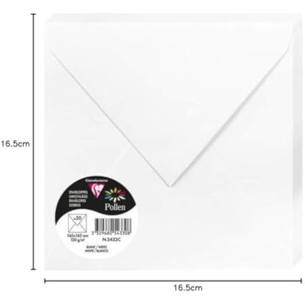 Clairefontaine Pollen White Square Envelopes - 165x165mm - Pack of 20