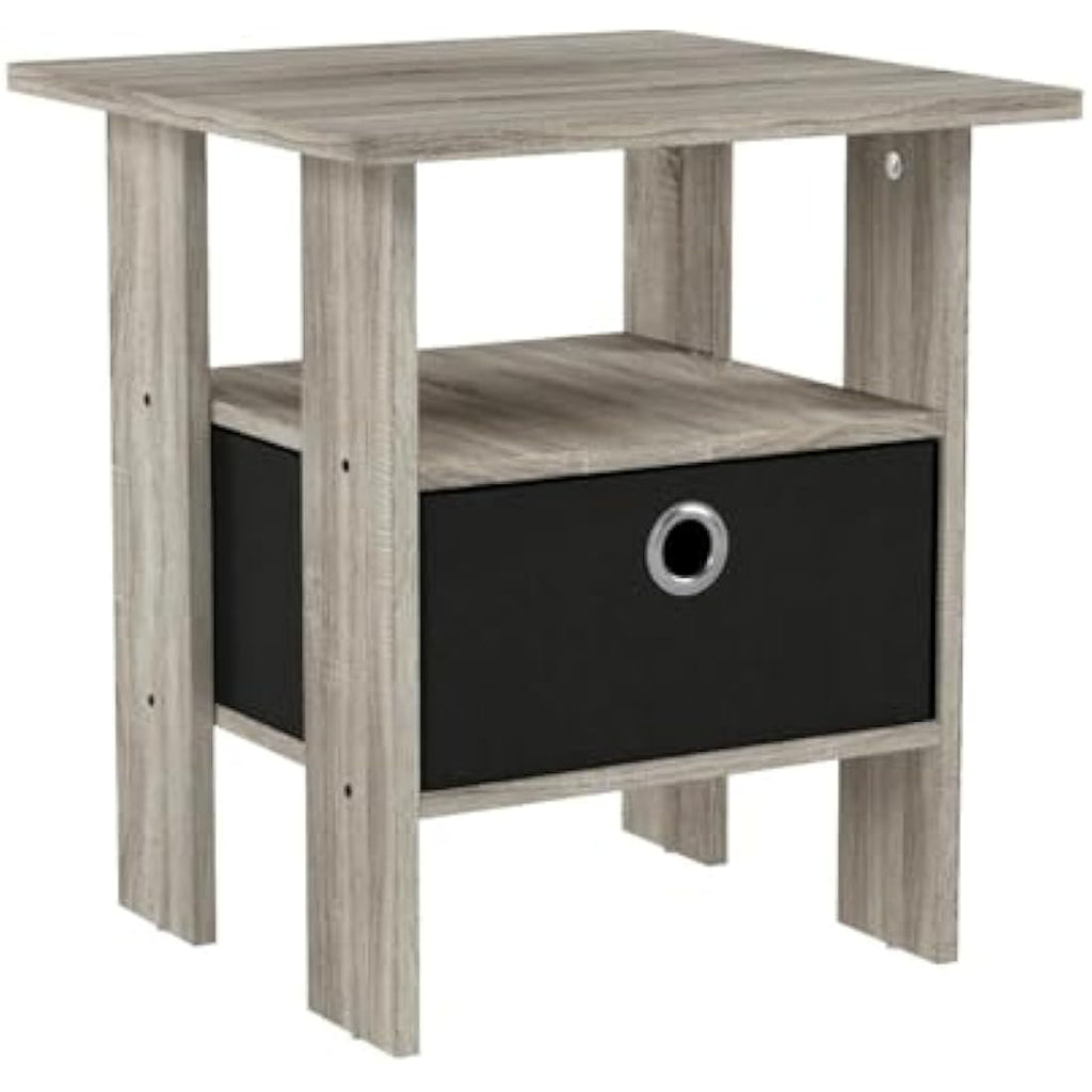 Furinno Andrey Nightstand Set of 2 - Side Table with Bin Drawer, Black