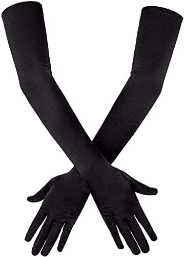 21" Satin Opera Gloves – 1920s Stretchy Long Elbow Gloves