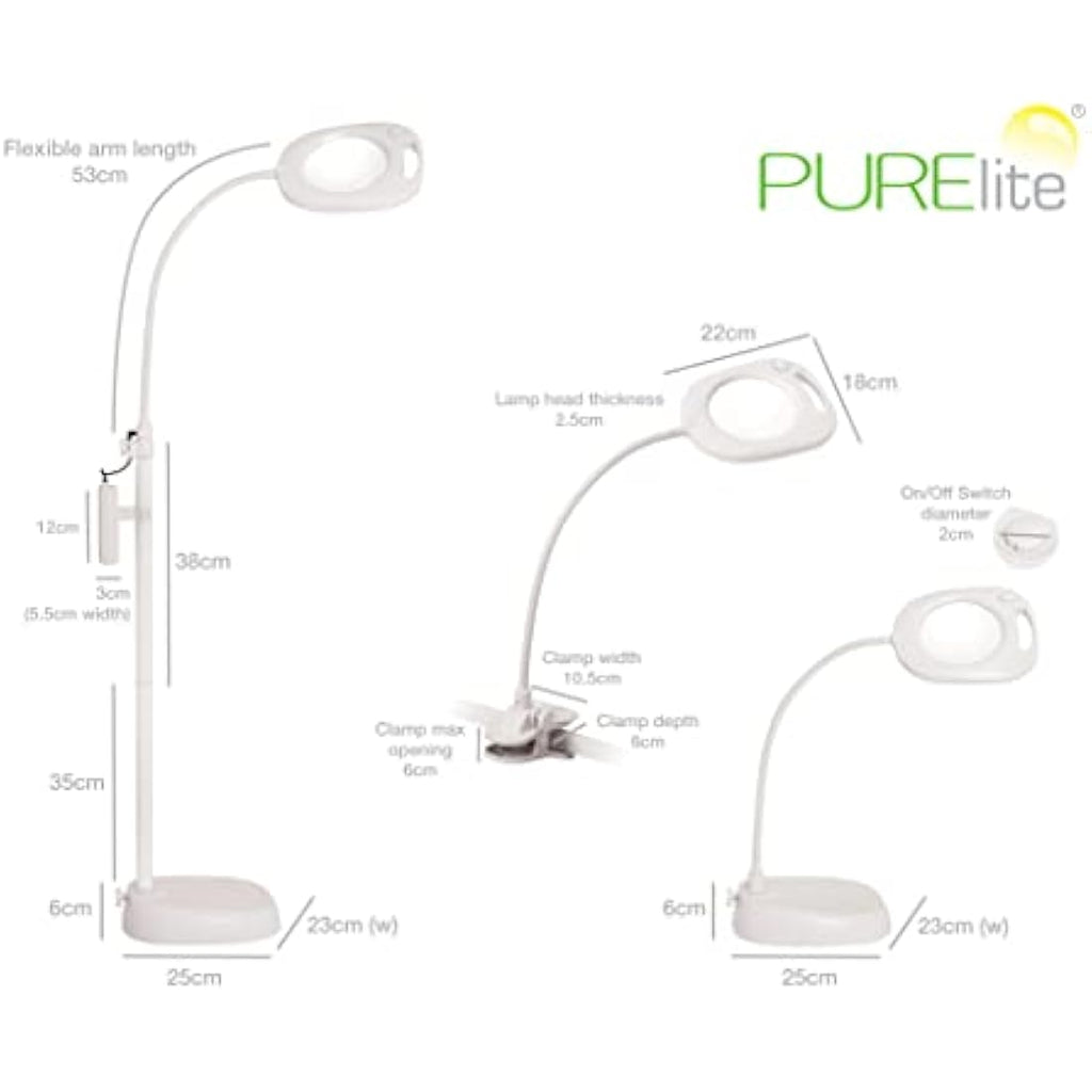 PURElite 3-in-1 LED Magnifying Floor Lamp | 2x Magnifier & Flexi Neck