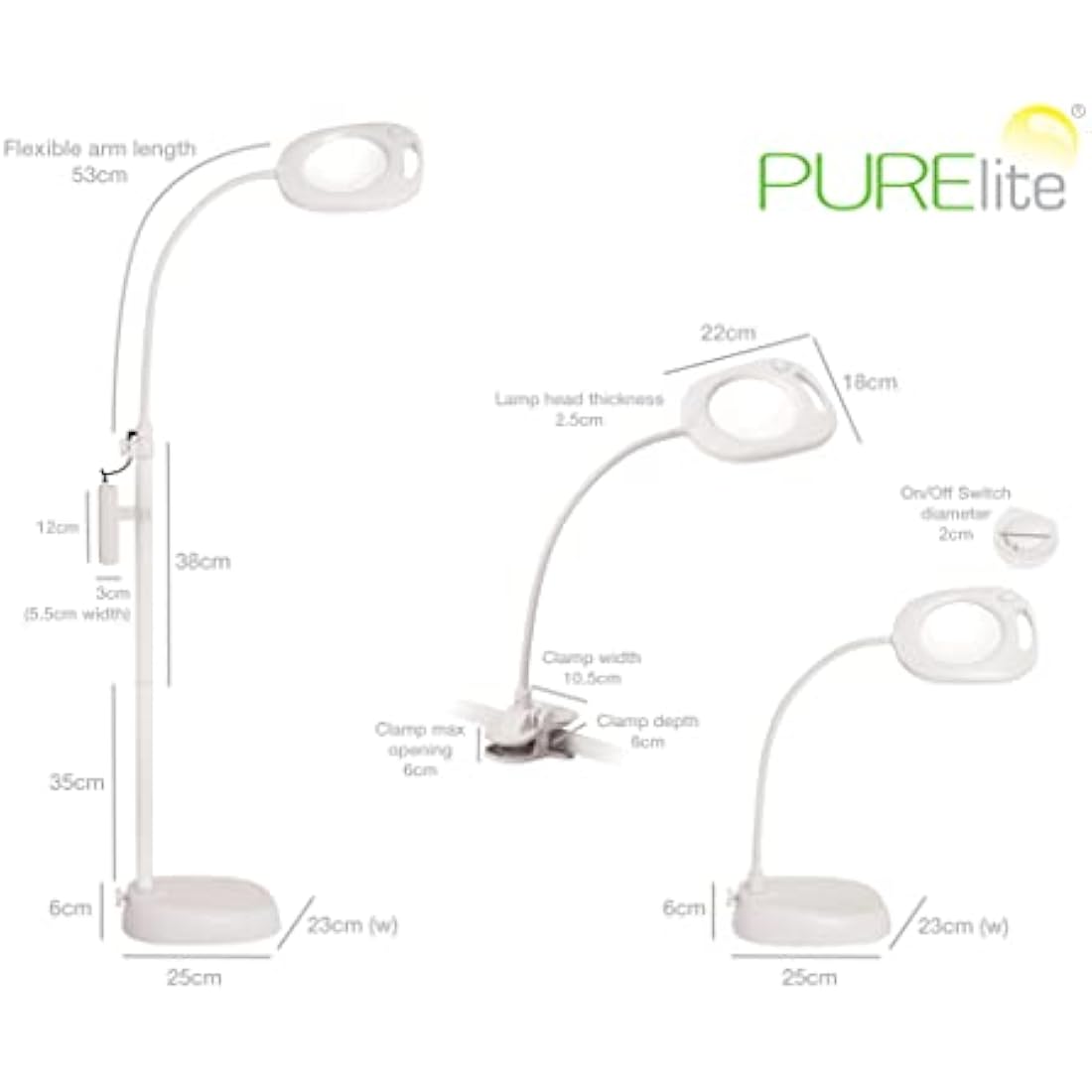PURElite 3-in-1 LED Magnifying Floor Lamp | 2x Magnifier & Flexi Neck