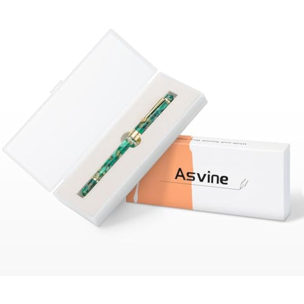 Asvine P20 Piston Fountain Pen - Green Marble Acrylic Medium Nib