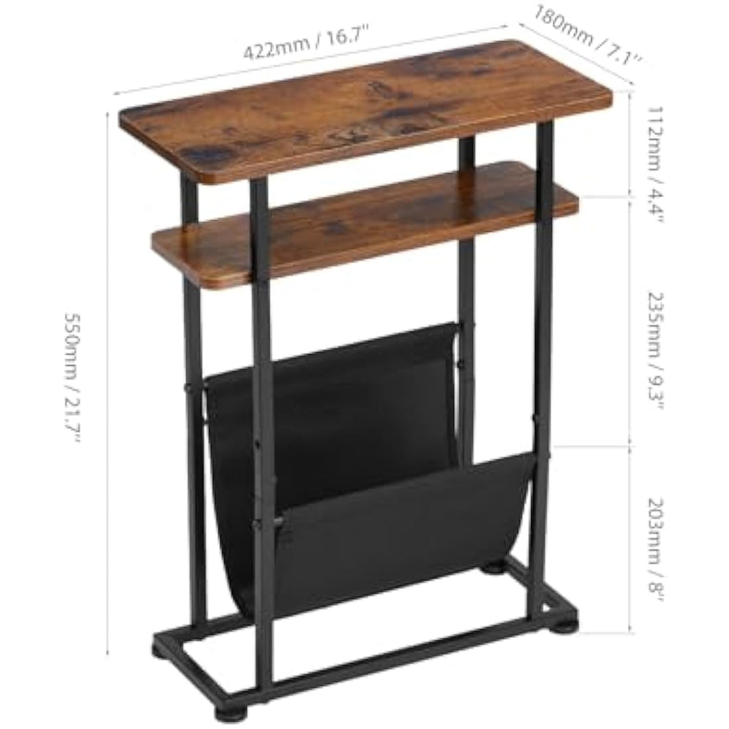 ZEXVIDA Slim Side Table with Magazine Holder – Narrow Industrial End Table