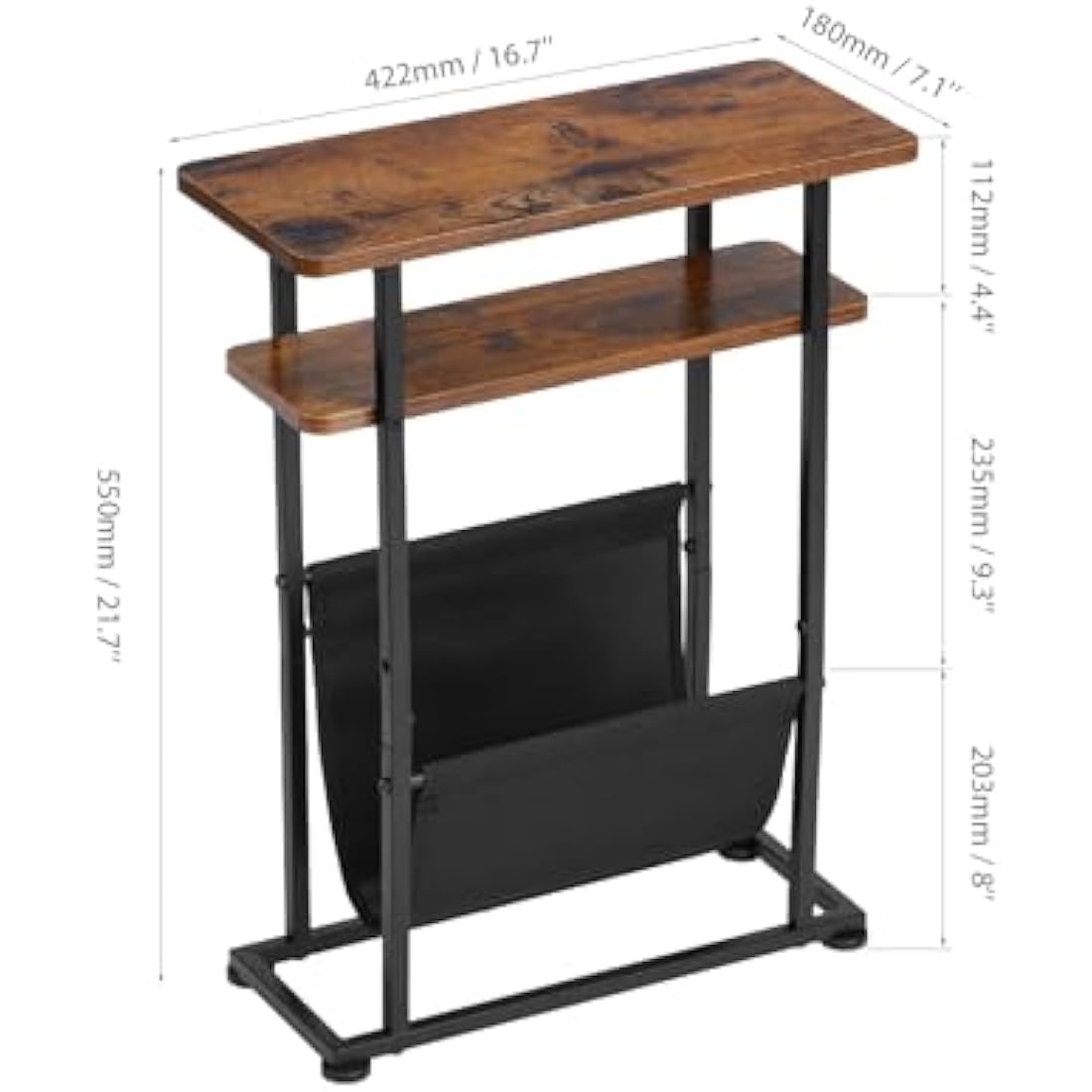 ZEXVIDA Slim Side Table with Magazine Holder – Narrow Industrial End Table