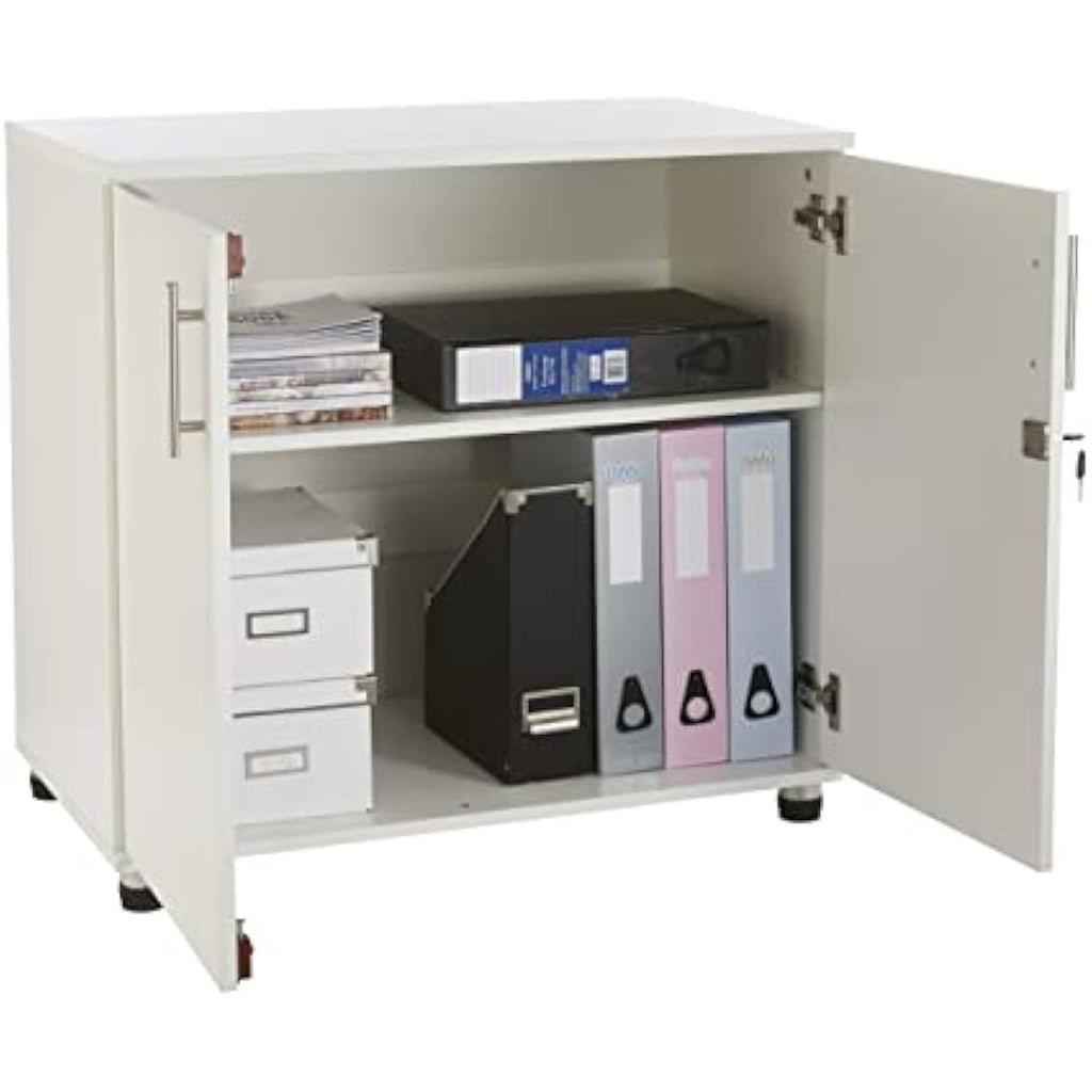 Lockable White Wood Storage Cabinet - 31.5" Office Cupboard