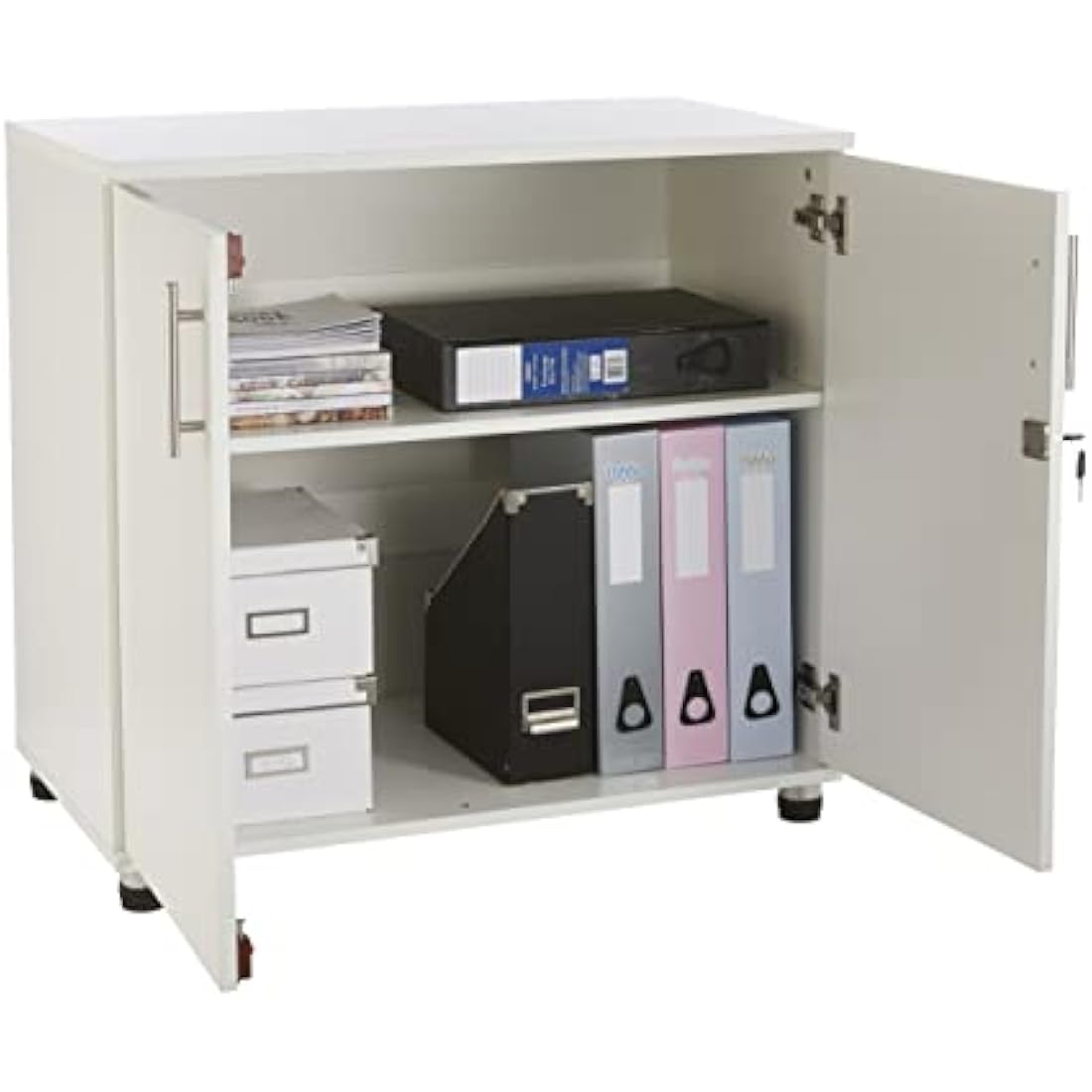 Lockable White Wood Storage Cabinet - 31.5" Office Cupboard