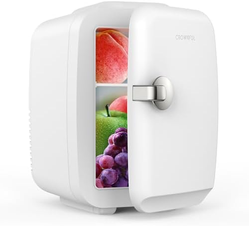 CROWNFUL 4L Mini Fridge | Portable Cooler and Warmer for Skincare - White