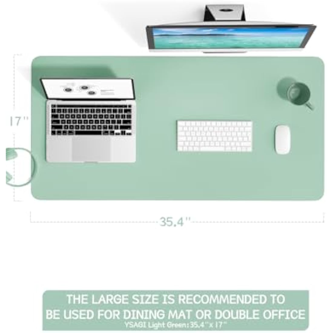YSAGi Leather Desk Pad – Non-Slip Waterproof Writing Mat, Light Green