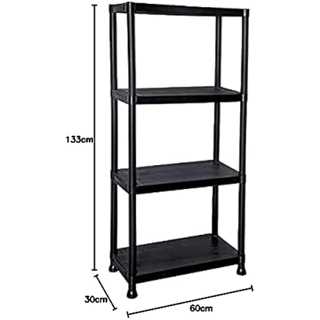 TAHA 4 Tier Black Plastic Garage Shelving Unit - 133x60x30cm