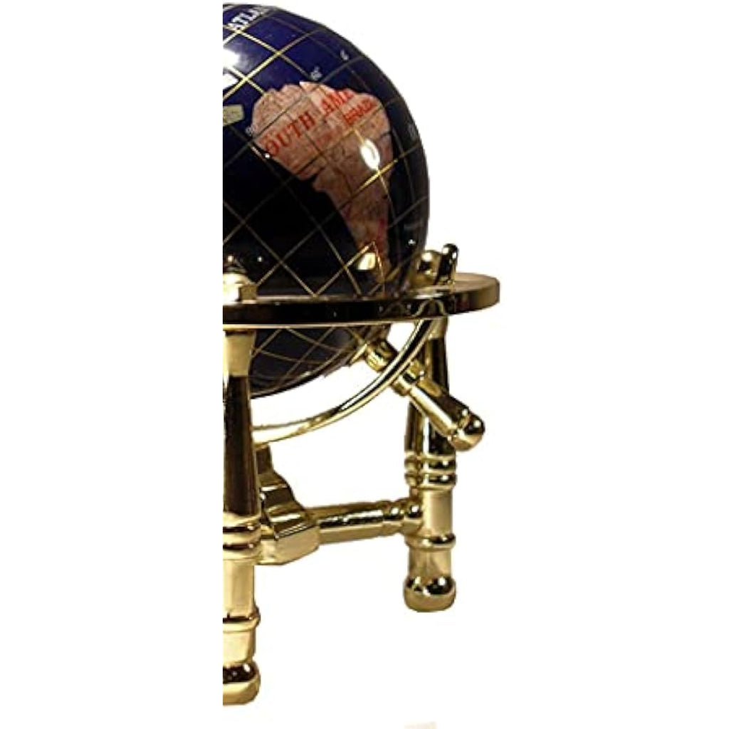 Unique Art Blue Lapis Gemstone World Globe – 6-Inch Gold Tripod Desk Decor
