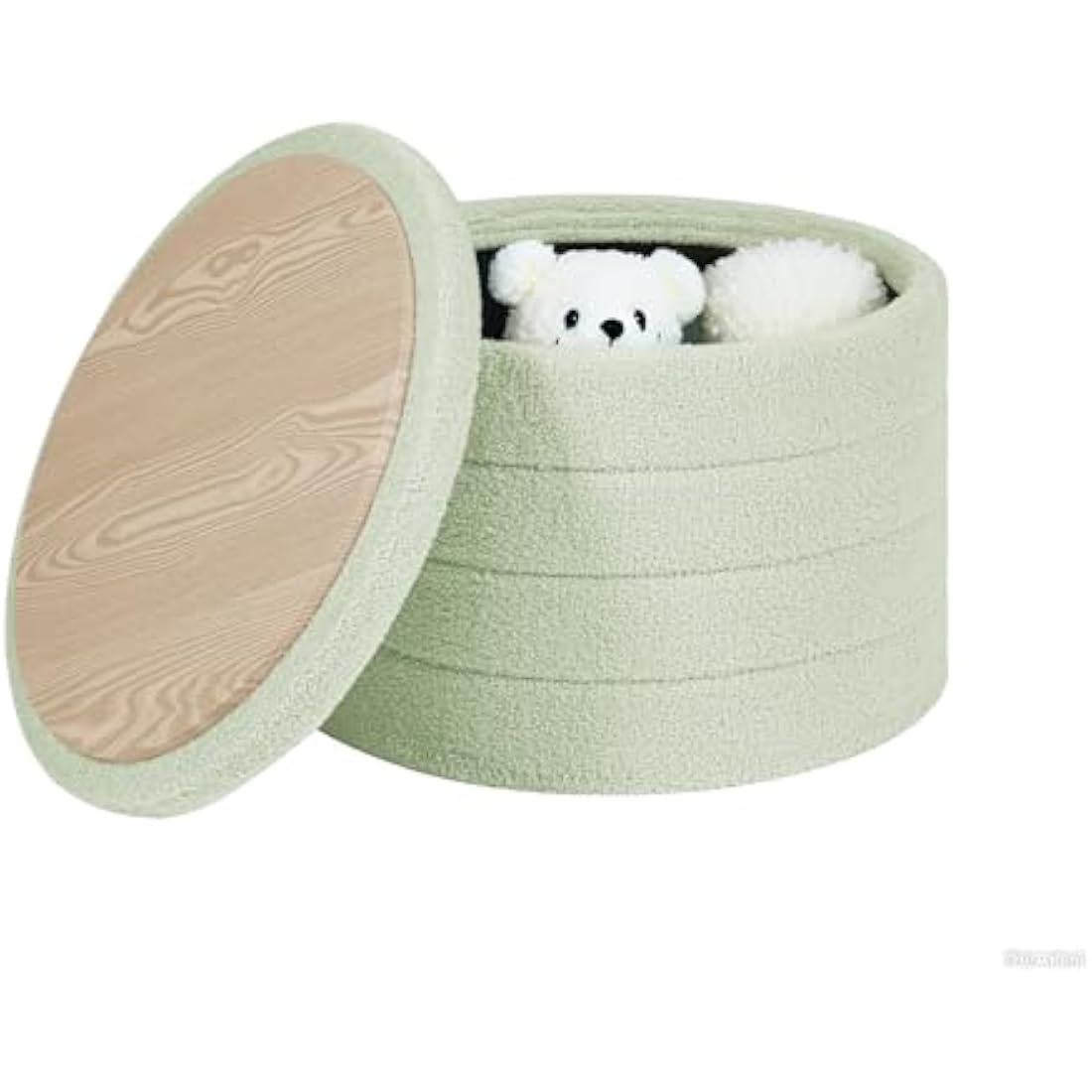 Round Boucle Storage Ottoman – Folding Teddy Footstool, Green
