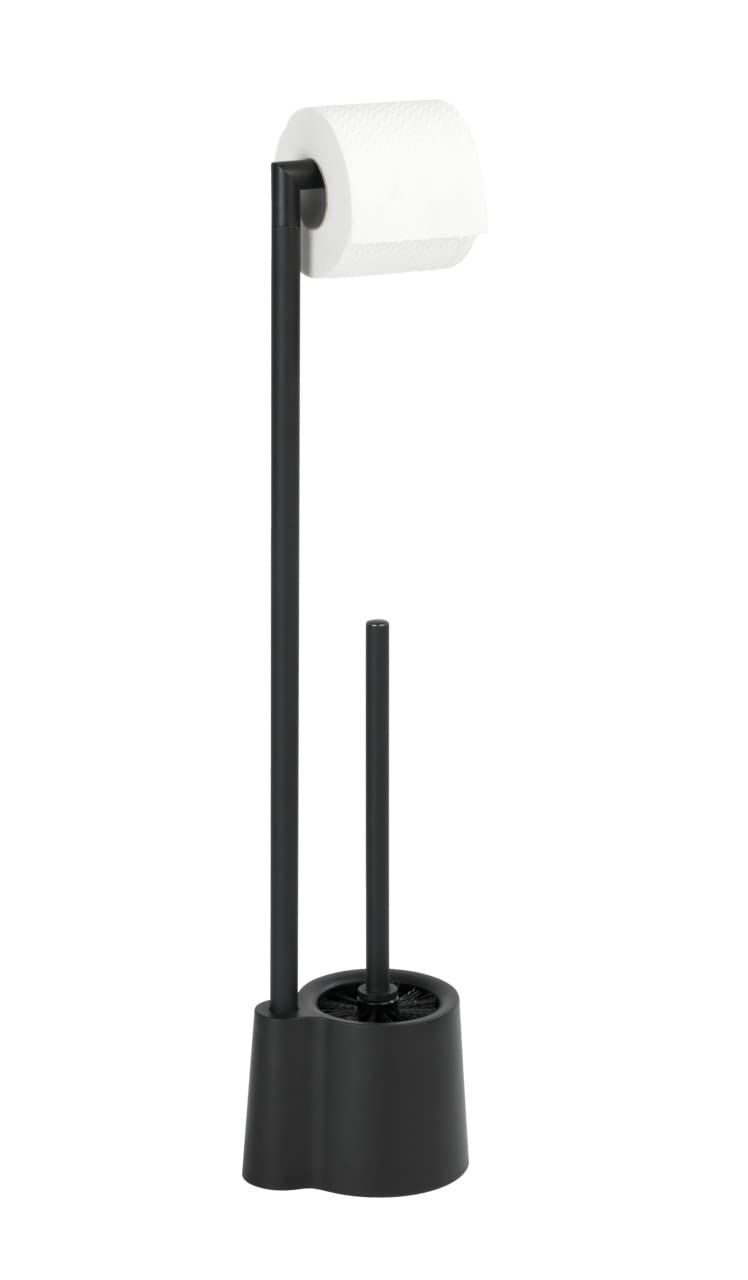 WENKO Avola Toilet Brush Holder & Roll Stand | Matte Black Stainless Steel