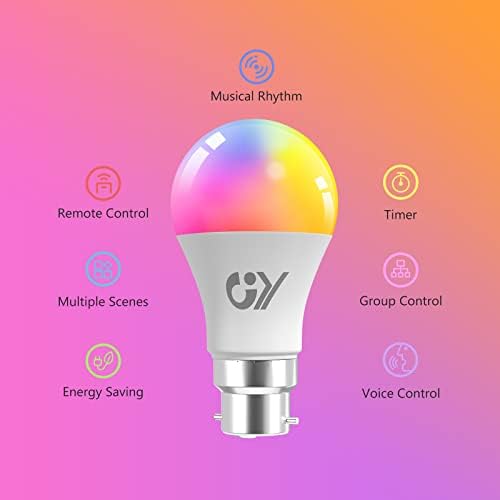 GY B22 Smart LED Bulb – RGB Dimmable WiFi Alexa Light Bulbs, 6 Pack