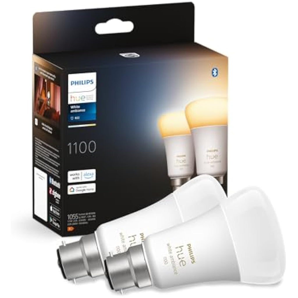 Philips Hue White Ambiance B22 Smart LED Bulbs - 1100 Lumens (2-Pack)