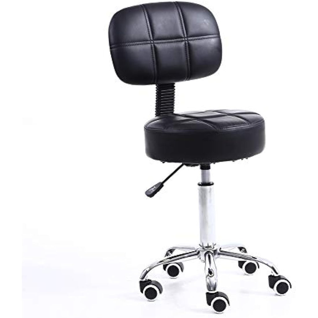 KKTONER Round Rolling Stool with Back - Adjustable PU Leather Salon Chair