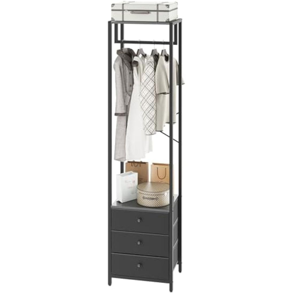YMYNY Freestanding Coat Rack with 3 Non-Woven Drawers | Tall Closet Organizer
