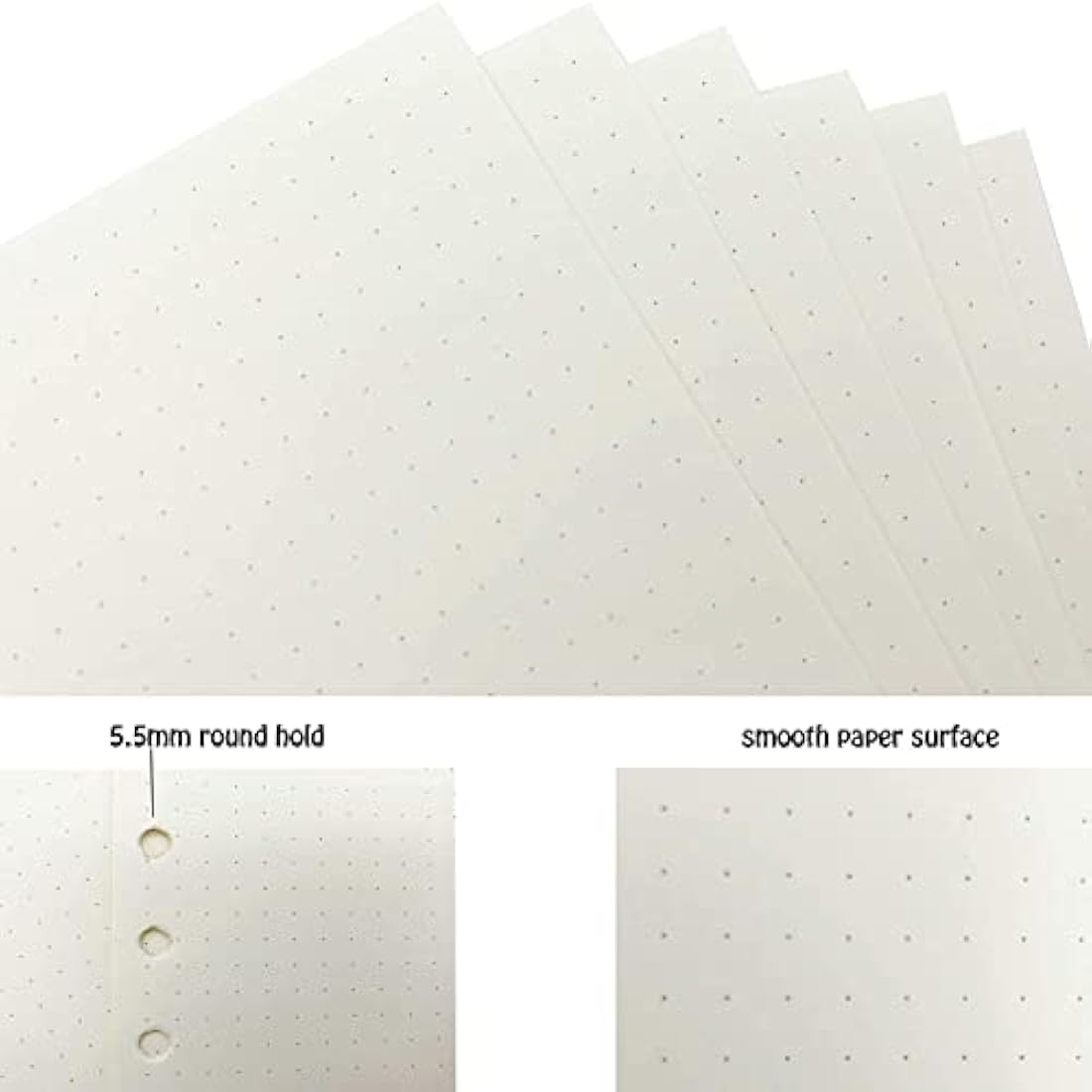 Jolof Store A5 Dotted Planner Refill Paper | 6-Hole Binder Inserts, 135 Sheets
