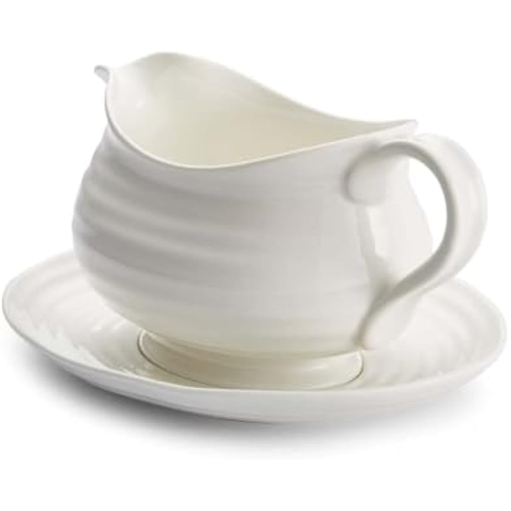 Portmeirion Porcelain Gravy Boat and Stand | White 0.55L Serving Set