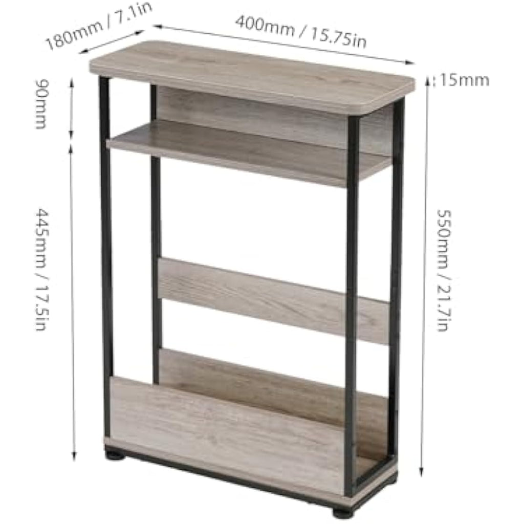 Jolof Store Narrow Side Table – Rustic Oak Nightstand with Magazine Rack