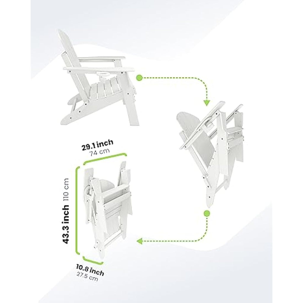 Jolof Store Folding Adirondack Chair – Weatherproof HDPE with Cup Holder