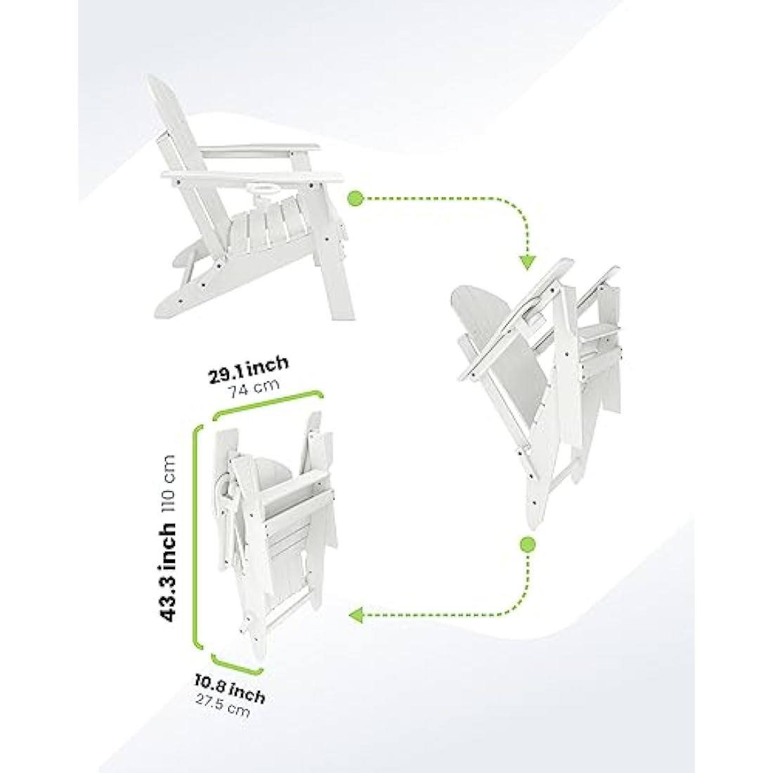 Jolof Store Folding Adirondack Chair – Weatherproof HDPE with Cup Holder