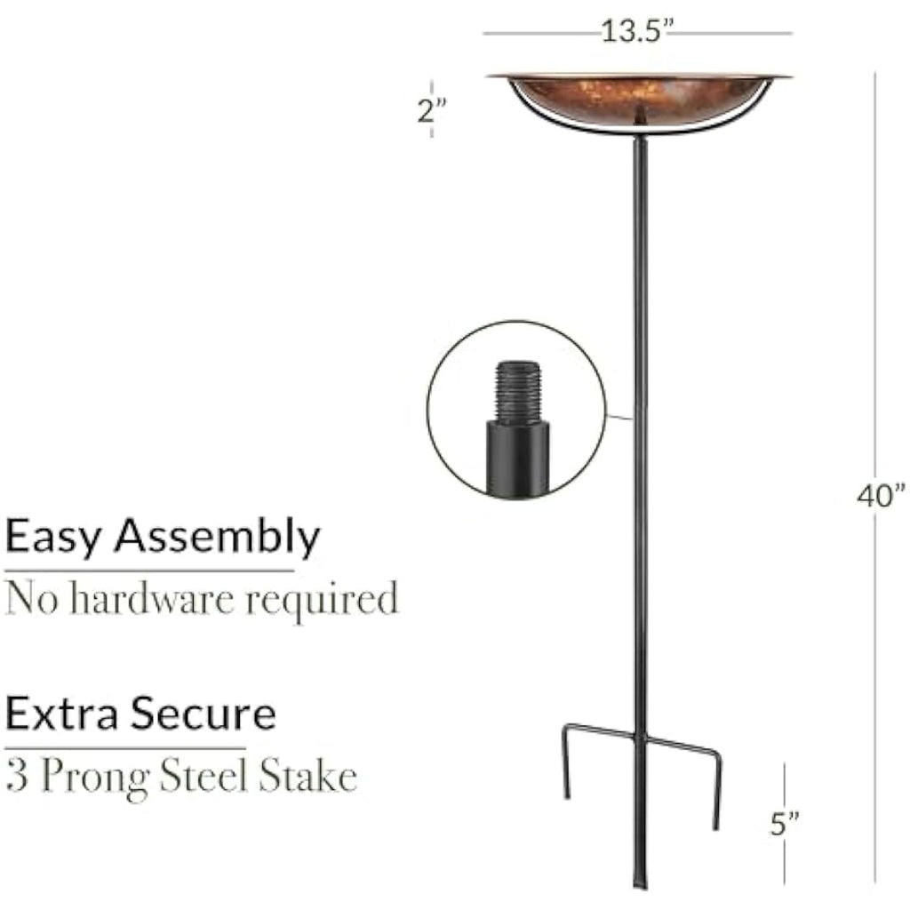 Good Directions Fired Copper Garden Bird Bath – 13" Steel Pole Stake