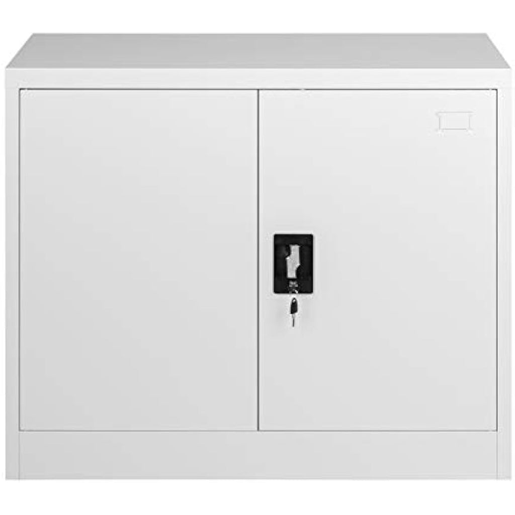 MMT Metal Office Storage Cabinet | Lockable 2 Door Cupboard - 90cm Grey