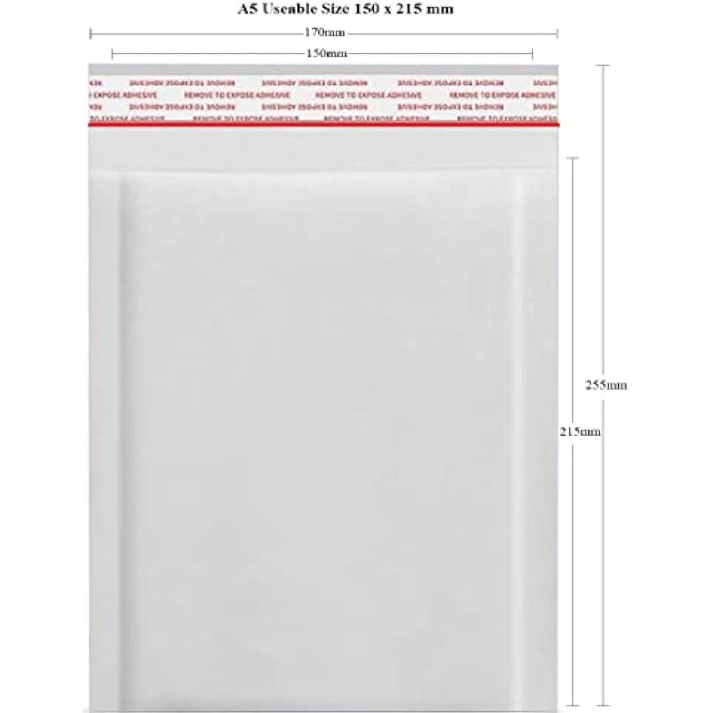 A5 Padded Envelopes - White Bubble Mailers (150x215mm) 10pcs