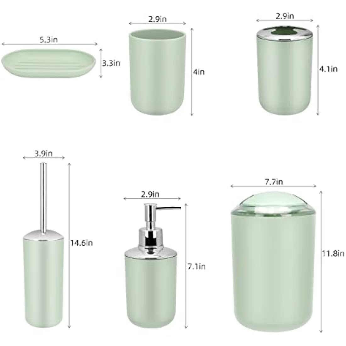 IMAVO 6-Piece Green Bathroom Accessory Set with Trash Can | Jolof Store