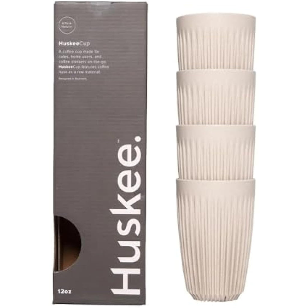 HuskeeCup Reusable Coffee Mug - 12oz Natural Eco-Friendly Cup (4-Pack)