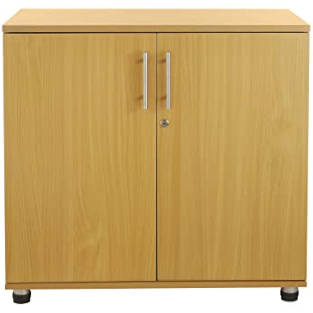 MMT Beech 2-Door Office Storage Cupboard | Lockable 75cm Tall Cabinet
