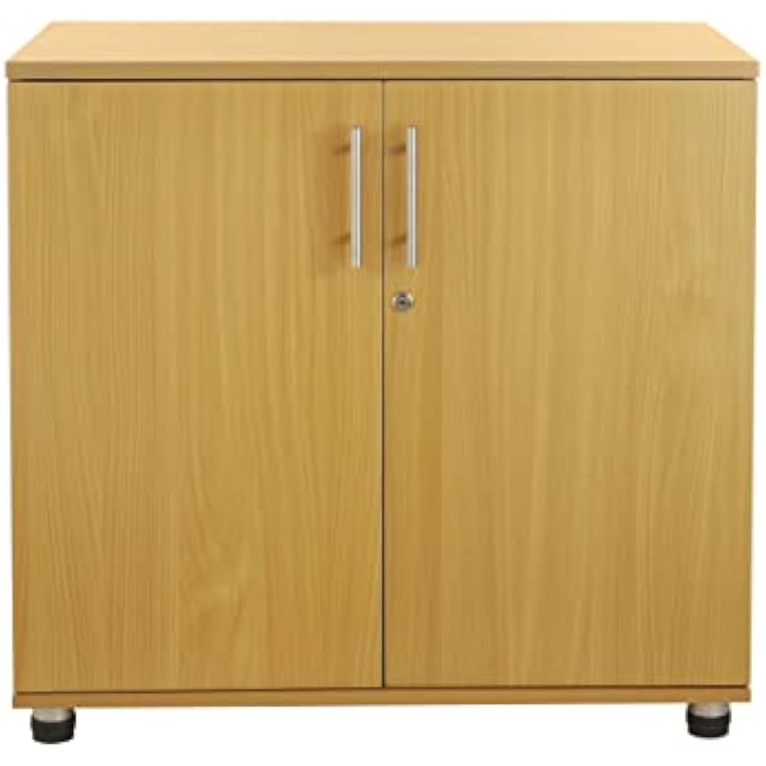 MMT Beech 2-Door Office Storage Cupboard | Lockable 75cm Tall Cabinet