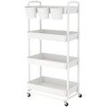 JIUYOTREE 4-Tier Rolling Utility Cart with Handles and Wheels - White