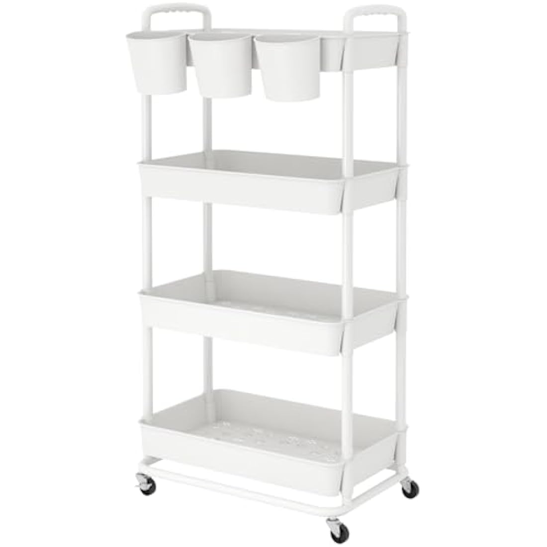 JIUYOTREE 4-Tier Rolling Utility Cart with Handles and Wheels - White