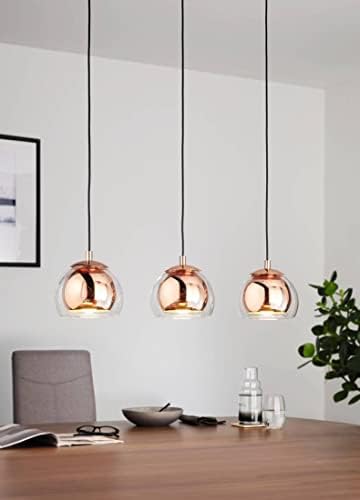 EGLO Rocamar 3-Light Pendant - Copper Steel & Glass Ceiling Light