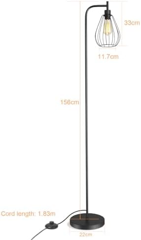 ArcoMead Industrial Floor Lamp – Black Metal Standing Light with Mesh Cage