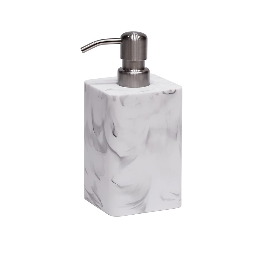 White Marble Soap Dispenser | 430ml Resin Bottle with Steel Pump