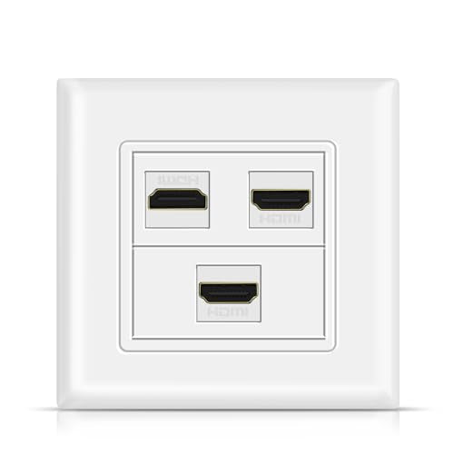 HDMI Wall Plate - 3 Port White Faceplate 4K 60Hz HDR