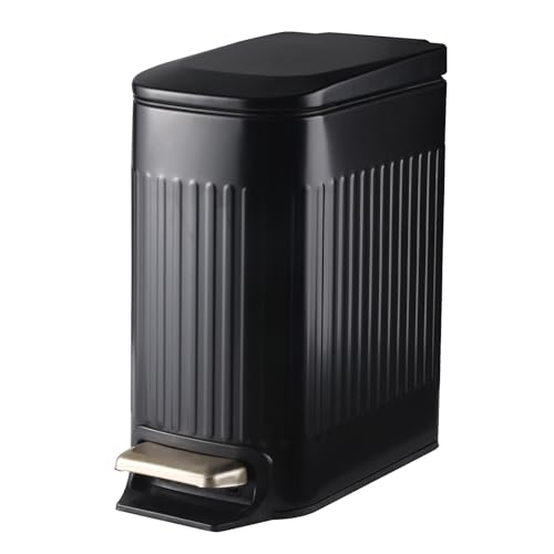 ELPHECO Slim Bathroom Trash Can | 1.8 Gal Matte Black Stainless Steel