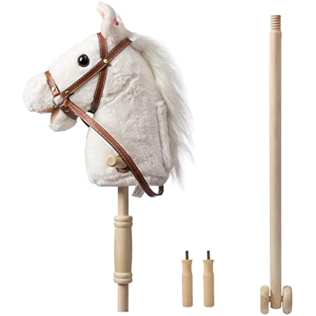 Jolof Store Plush Hobby Horse with Wheels and Sounds - White 36 Inch