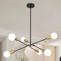 QAREHL 6-Arm Sputnik Chandelier – Modern Black and Gold Ceiling Light