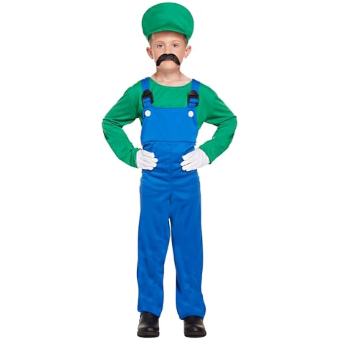 Henbrandt Kids Green Super Plumber Costume | Retro Overalls | Large 10-12