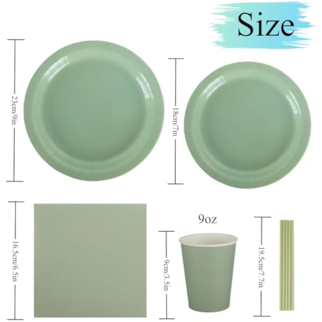 Jolof Store Sage Green Party Tableware Set | 250 Piece Disposable Plates