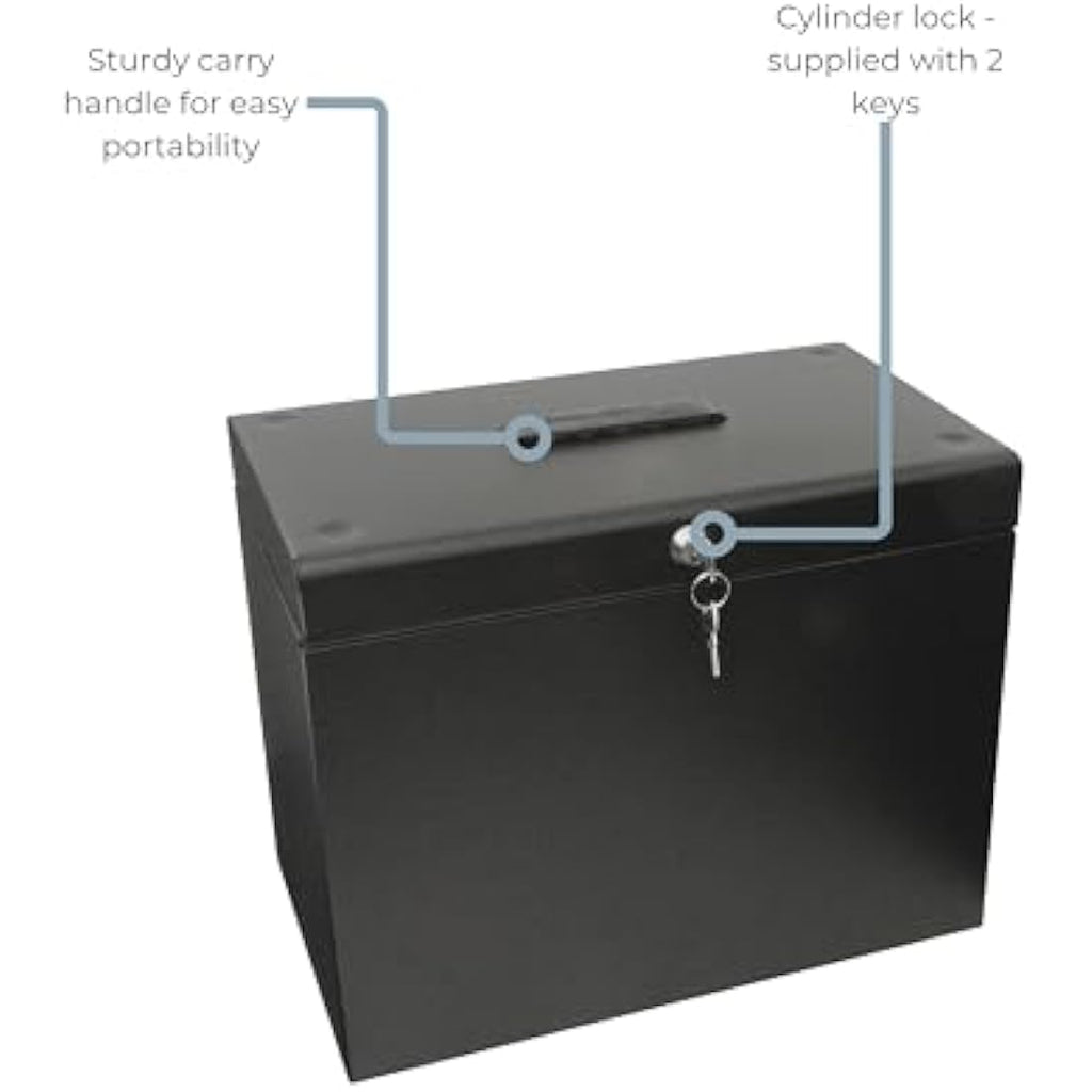 Cathedral A4 Steel File Box with 5 Suspension Files & Lock – Black