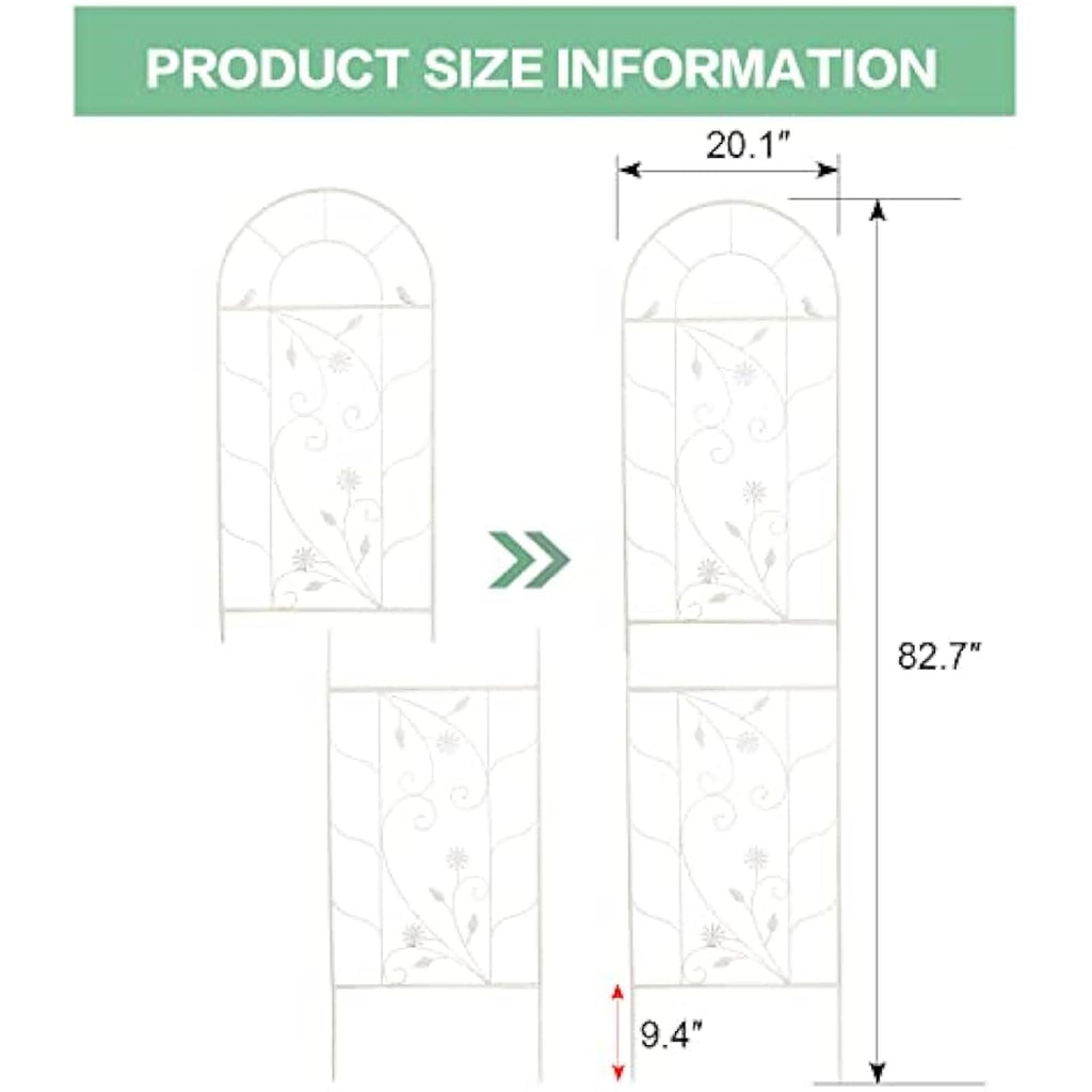 Wrought Iron Garden Trellis - 82.5 Inch White Metal 2-Pack