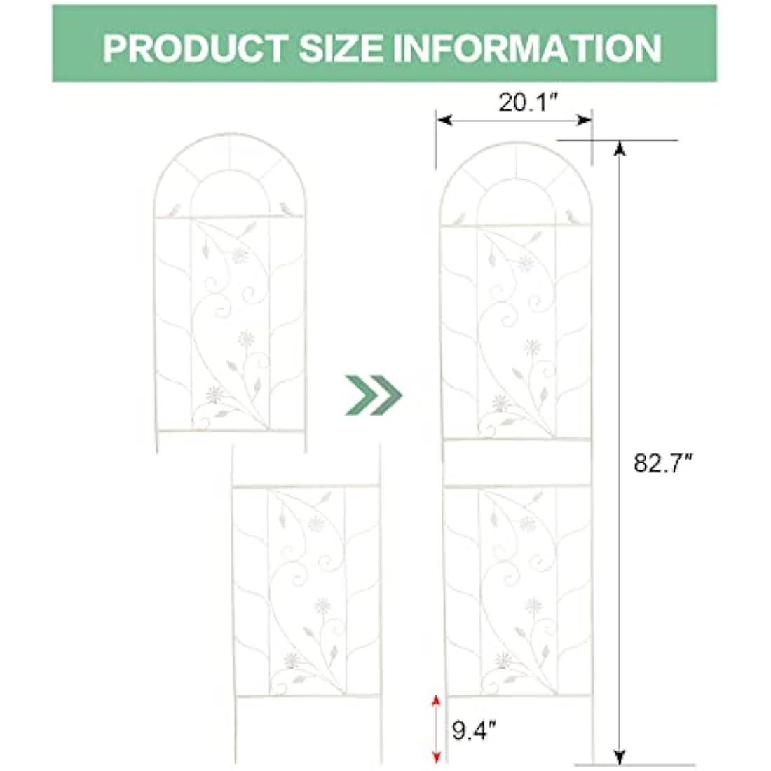 Wrought Iron Garden Trellis - 82.5 Inch White Metal 2-Pack