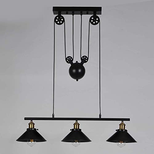 Jolof Store Industrial 3-Light Pulley Pendant – Vintage Black Metal Lamp