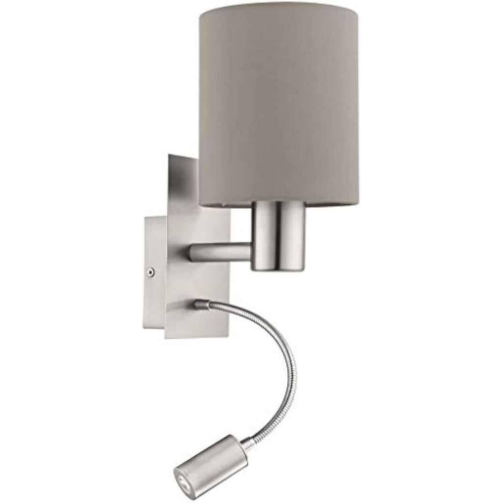 EGLO Pasteri LED Wall Lamp – Fabric Bedside Light with Reading Arm