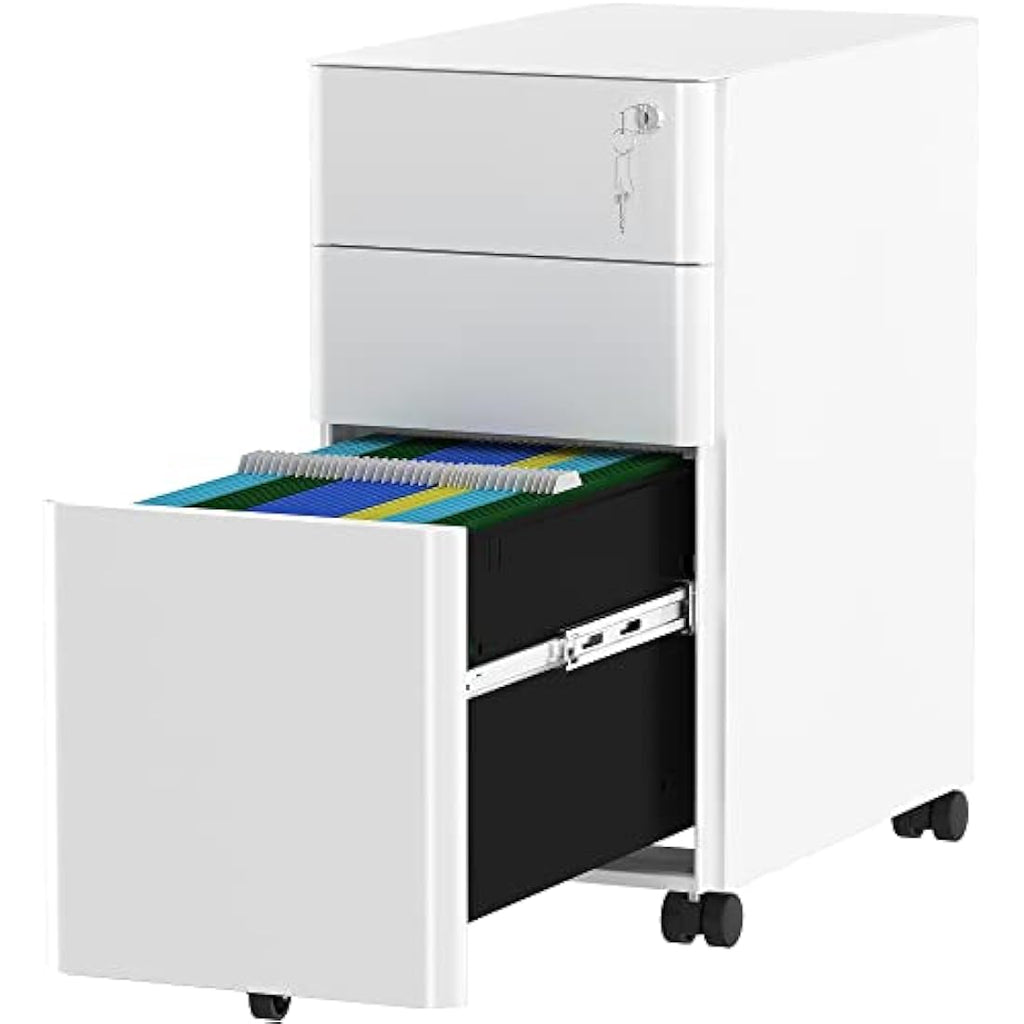 YITAHOME 3-Drawer Metal Mobile File Cabinet | Lockable White Office Storage