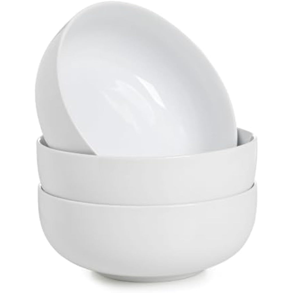 WishDeco Large Ceramic Soup Bowls - 1100ml White Salad Bowl Set of 3